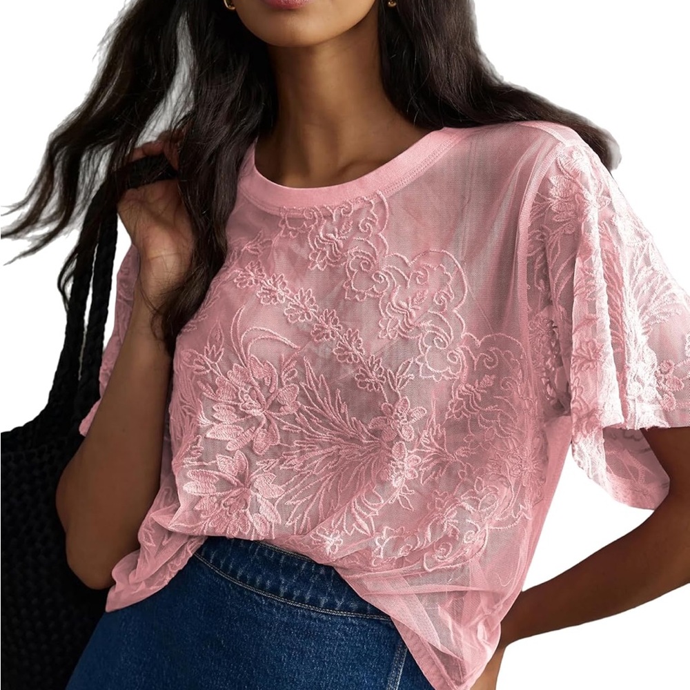 Pink Blouse with Classic Crew Neck Design